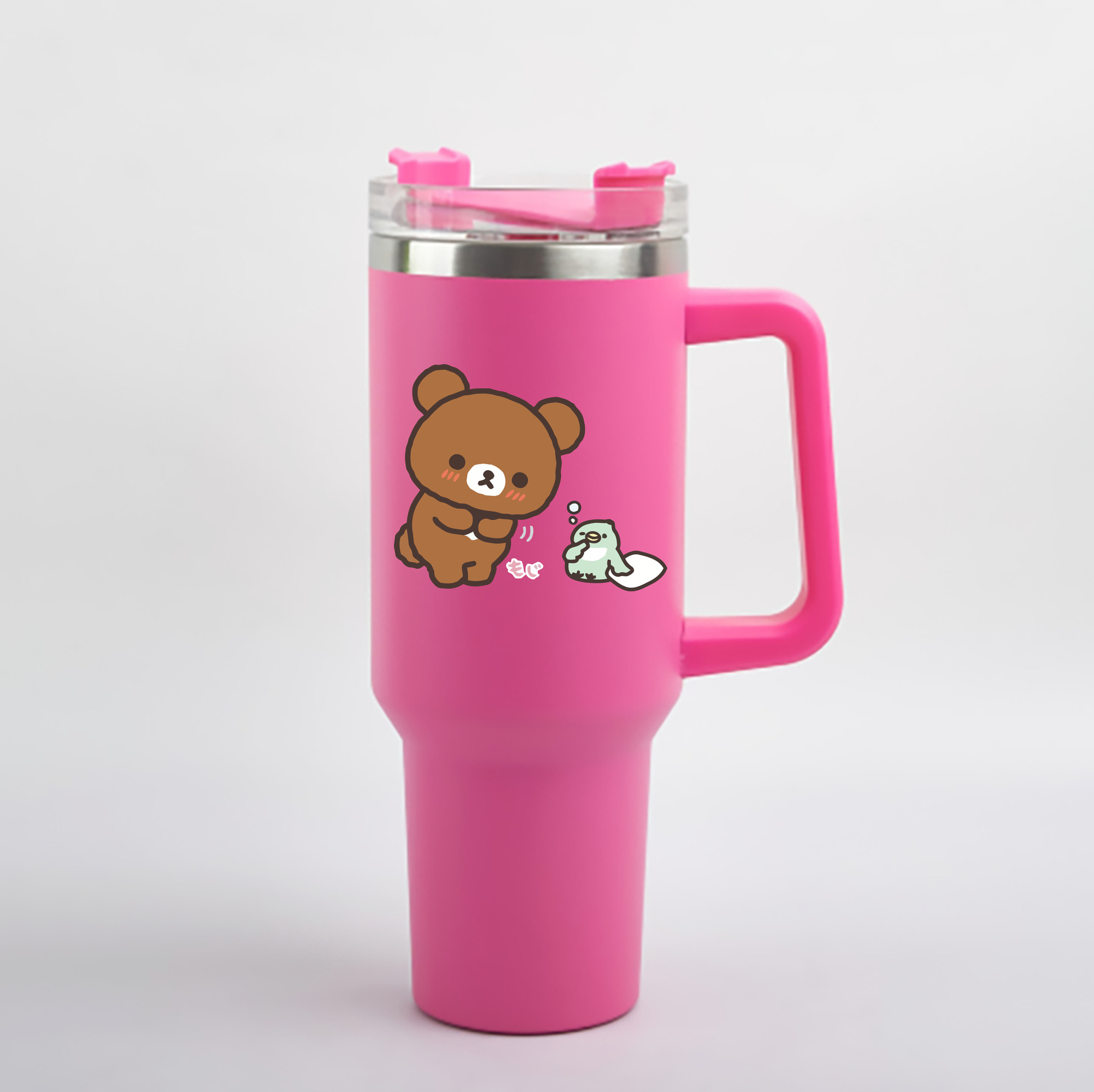 （画像用） リラックマ リラックマ キイロイトリ Rilakkuma Korilakkuma Kiiroitori 1200mL車用タンブラー - クリスタルステッカー（プラスチックストロー付き）